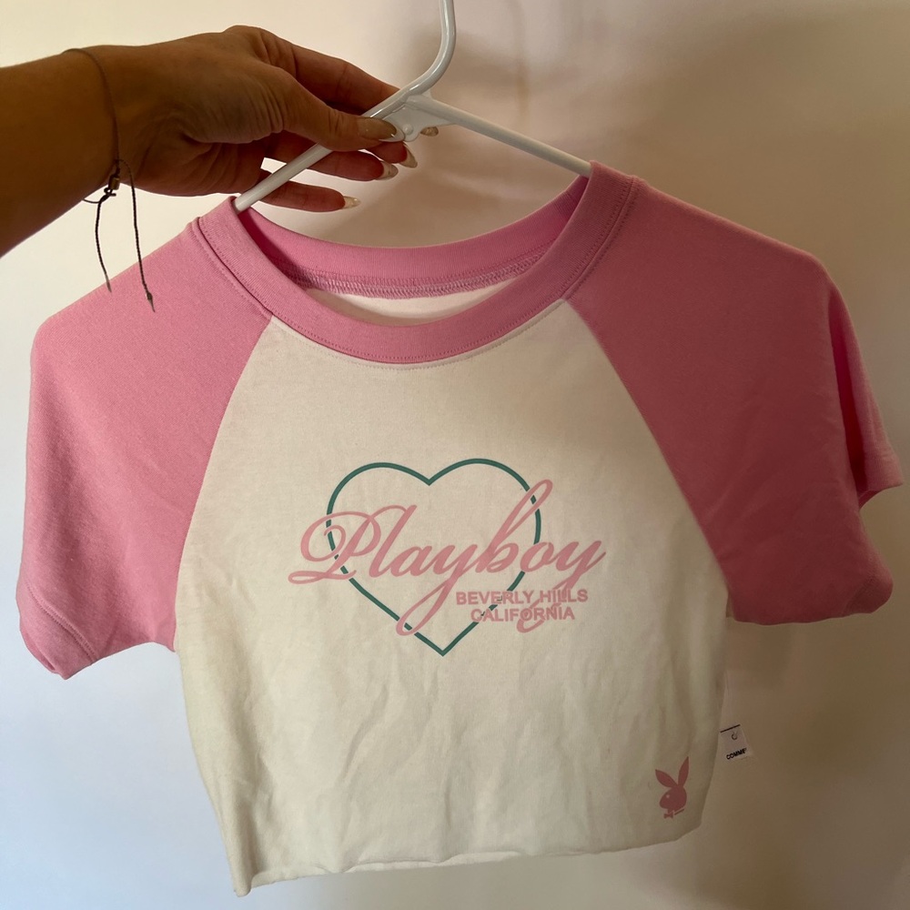 Playboy Beverly Hills CA Cropped Pink T Shirt